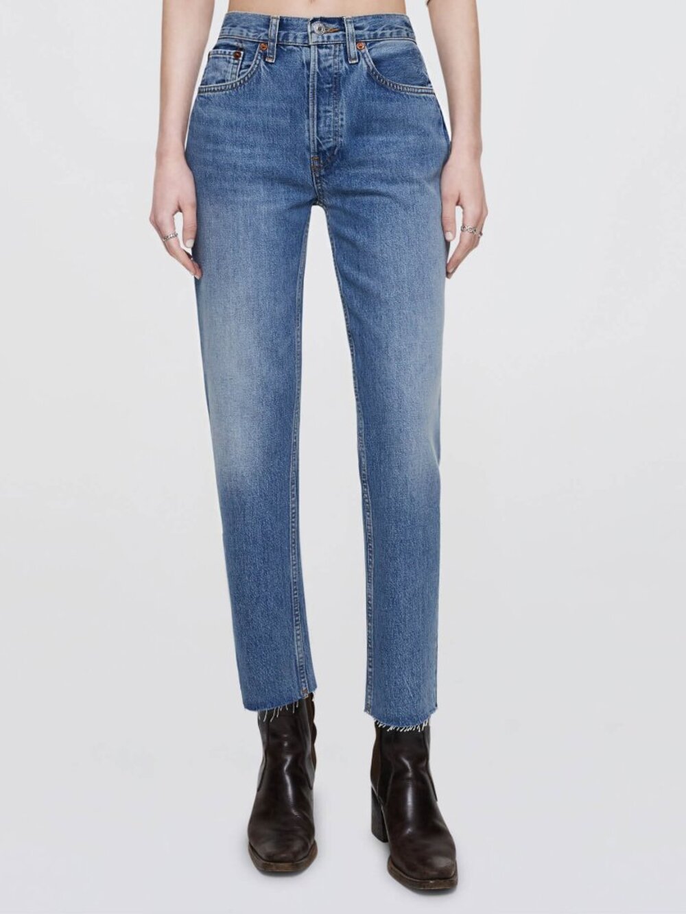 RE/DONE Originals Women's 28 High Rise Stove Pipe Jeans Blue Raw Hem 30x27
